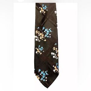 Oleg Cassini Men’s Necktie Brown with Blue and Peach Flowers 58” 1970s Vintage